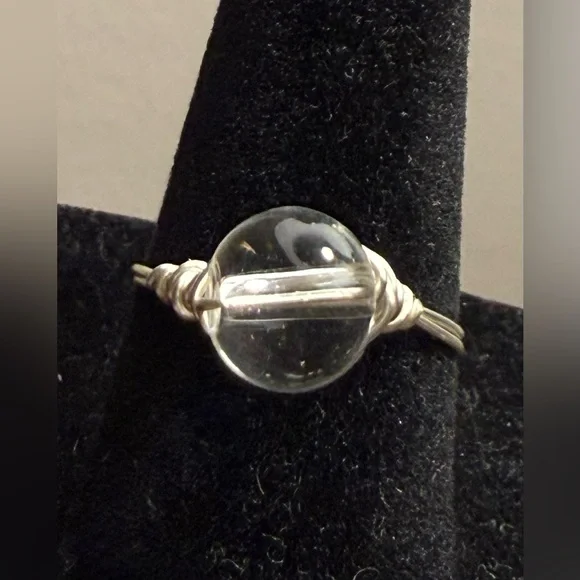 Ring - size 7.25-7.5 - wire wrapped clear round stone. New! Simply beautiful! - Picture 3 of 9
